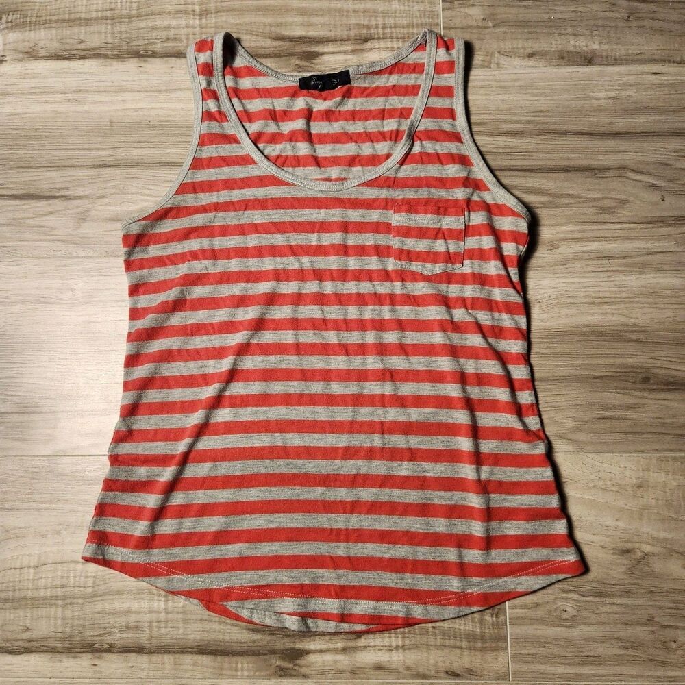 Forever 21 Tank Top Womens Small Coral Gray Striped Pocket Sleeveless Casual